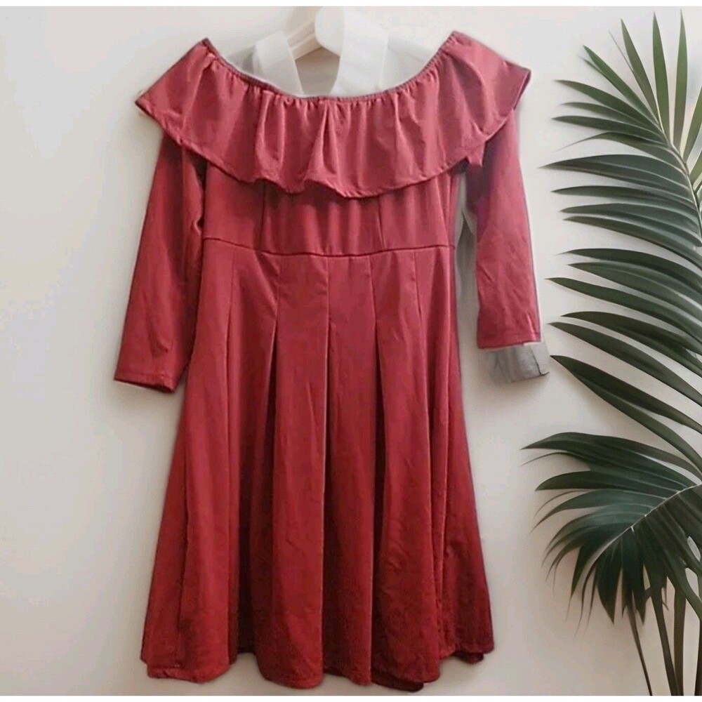 Zeagoo Women Off Shoulder Ruffles Long Sleeve Red Cocktail Party Prom Dress L
